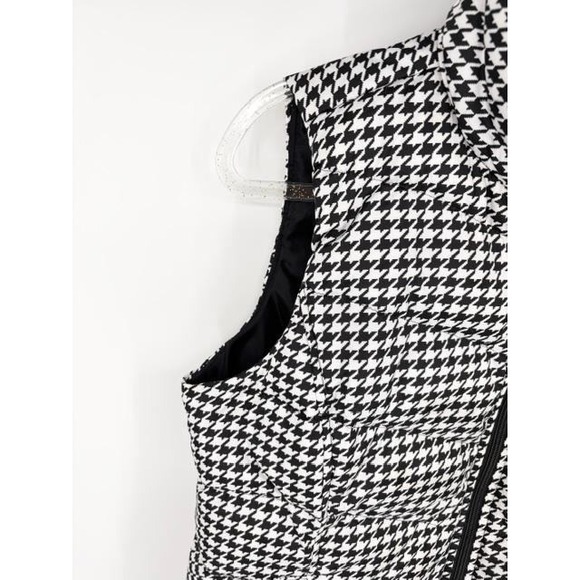 Lands End Quilted Houndstooth Puffer Vest Size Medium Black White Warm Outdoor - Picture 2 of 8